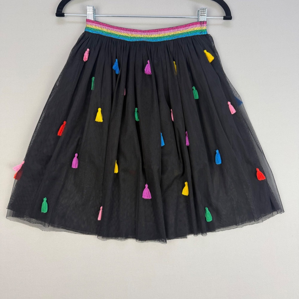 Stella McCartney Kids Tulle Tassel Skirt Rainbow Glitter Waistband Black Size 10